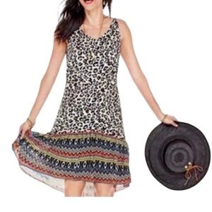 CAbi Safari Print Dress with Multicolor Hem